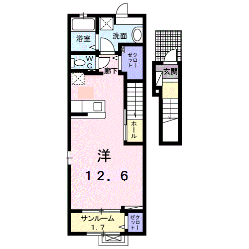 ミニヨン(ワンルーム/2階)の間取り写真