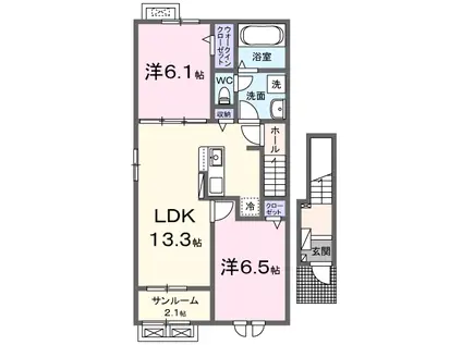 エスポワール家久B(2LDK/2階)の間取り写真