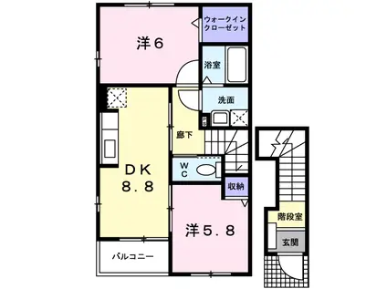 オーブK Ⅱ棟(2DK/2階)の間取り写真