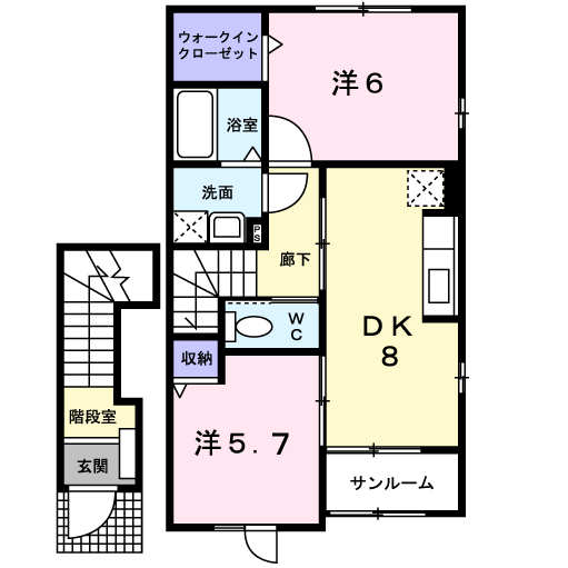 サンリットビュー・コヤマⅠ(2DK/2階)の間取り写真