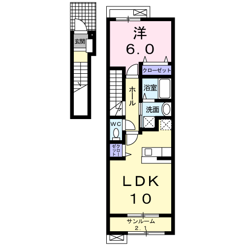 オーヴ幸Ⅱ(1LDK/2階)の間取り写真