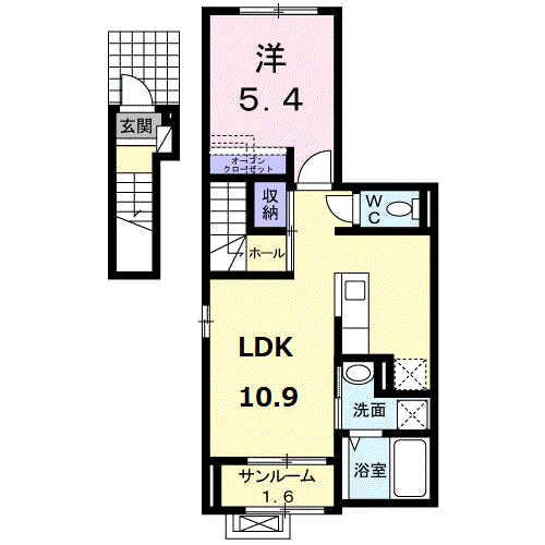レ・セーナⅡ(1LDK/2階)の間取り写真