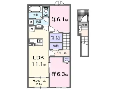 ウェルス サン イースト(2LDK/2階)の間取り写真