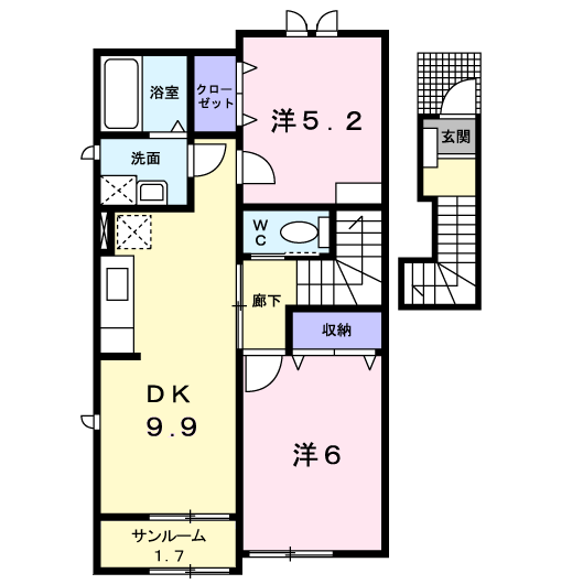 ウエストハウスⅦB棟(2DK/2階)の間取り写真