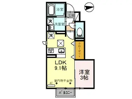 D-ROOM水落町(1LDK/1階)の間取り写真