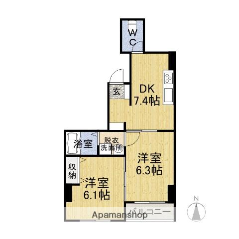 セゾンヤマザキ(2DK/4階)の間取り写真