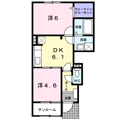 サンリットビュー・コヤマⅡ(2DK/1階)の間取り写真