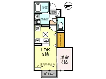 D-ROOM水落町(1LDK/1階)の間取り写真