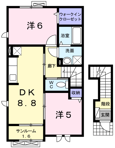 サニーセイバリⅡ(2DK/2階)の間取り写真