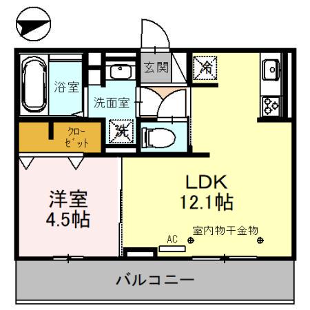 福井県福井市 3階建 築1年(1LDK/2階)の間取り写真
