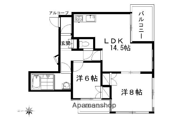 サンライズ山の手-Ⅲ(2LDK/1階)の間取り写真