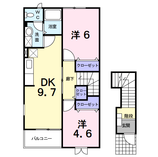 パントリーヴル(2DK/2階)の間取り写真