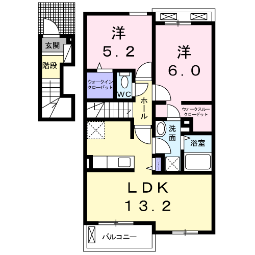 グレイス・カーサⅠ(2LDK/2階)の間取り写真