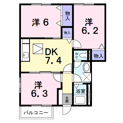 ラフォーレⅢA(3DK/1階)の間取り写真