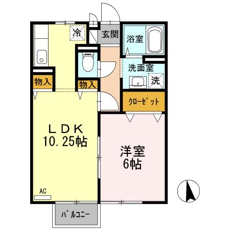 アンジェリーナAB(1LDK/2階)の間取り写真