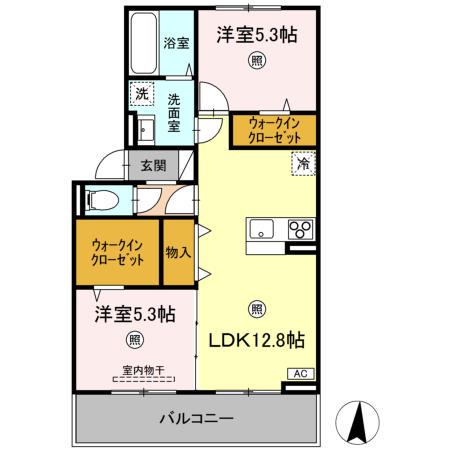 D-ROOM GRACIA B棟(2LDK/3階)の間取り写真