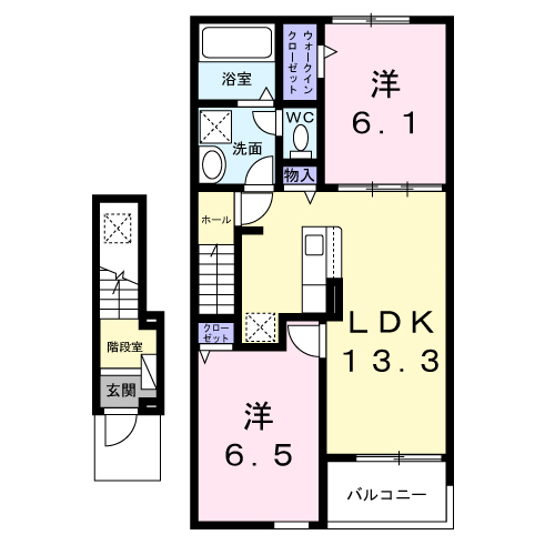 リヴェール竜王(2LDK/2階)の間取り写真