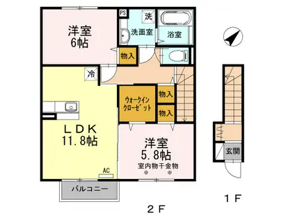 ヴィープルB棟(2LDK/2階)の間取り写真