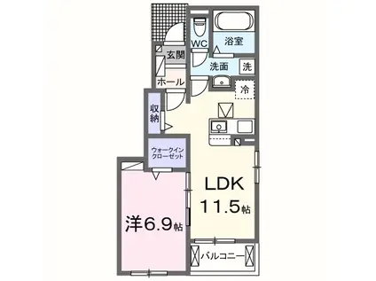 アンビション(1LDK/1階)の間取り写真