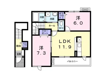 プリムローズ・N(2LDK/2階)の間取り写真