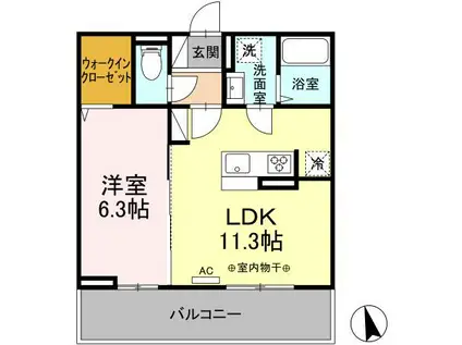 DーROOM清水新居Ⅰ(1LDK/3階)の間取り写真