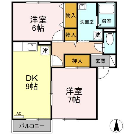 マ・メゾン・樹庭夢Ⅱ(2DK/1階)の間取り写真