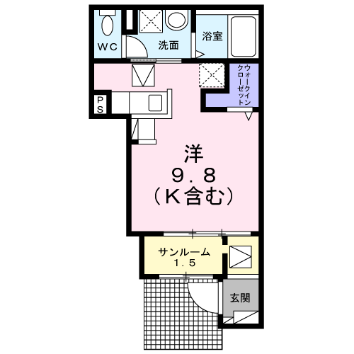 OHANA・Ⅳ(ワンルーム/1階)の間取り写真