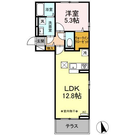DーROOM清水新居Ⅰ(1LDK/1階)の間取り写真