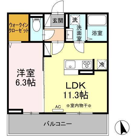 DーROOM清水新居Ⅰ(1LDK/2階)の間取り写真