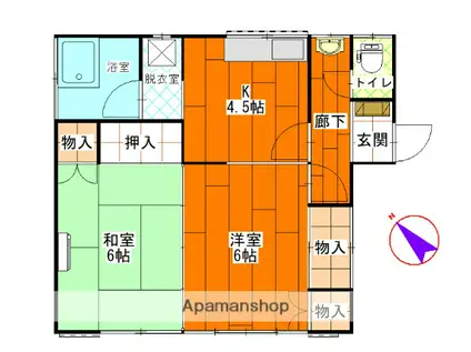 中央本線 竜王駅 徒歩38分 1階建 築40年(2K)の間取り写真