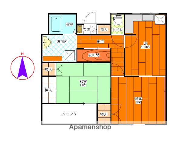 アップルハウス飯野 1号館(2DK/2階)の間取り写真