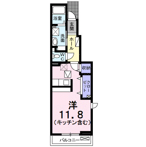 ヴァンクレーヴⅧ・Ⅱ(ワンルーム/1階)の間取り写真