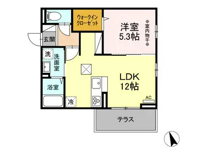 DーROOM清水新居Ⅱ(1LDK/1階)の間取り写真
