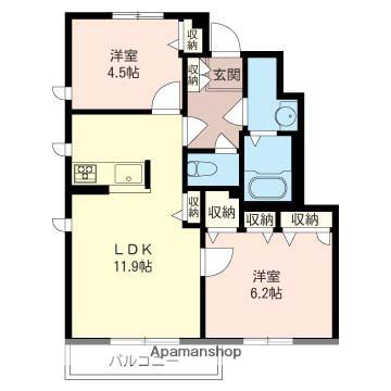 シャーメゾンモンシャトーB棟(2LDK/1階)の間取り写真