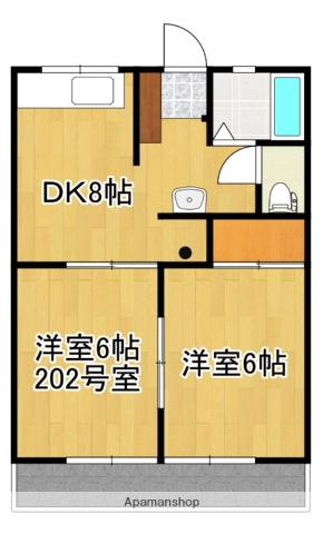 司ビル(2DK/2階)の間取り写真