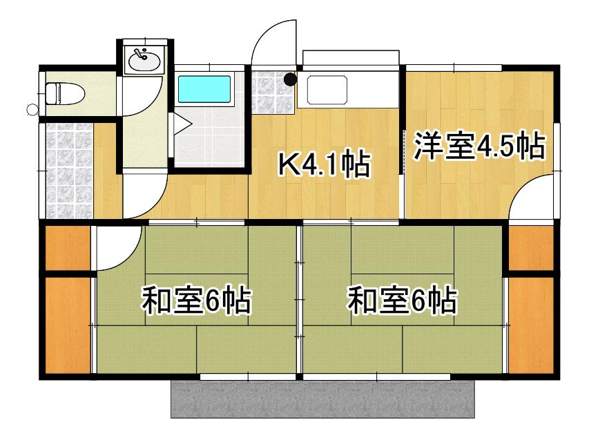 山梨県甲斐市 1階建 築46年(3K)の間取り写真