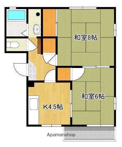 プラスワンズA棟(2K/2階)の間取り写真