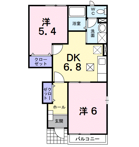 フィオーレS(2DK/1階)の間取り写真