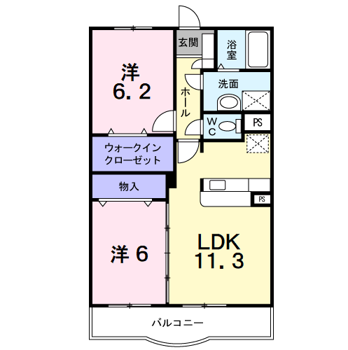 ハイマウントⅡB(2LDK/2階)の間取り写真