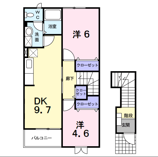 ノース・リヴァー(2DK/2階)の間取り写真