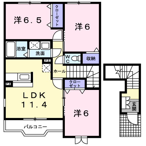コンフォール エレガンテB(3LDK/2階)の間取り写真