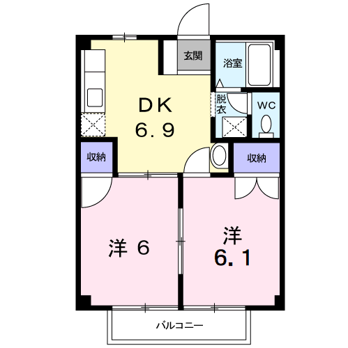 メゾン・サンライズB(2DK/2階)の間取り写真