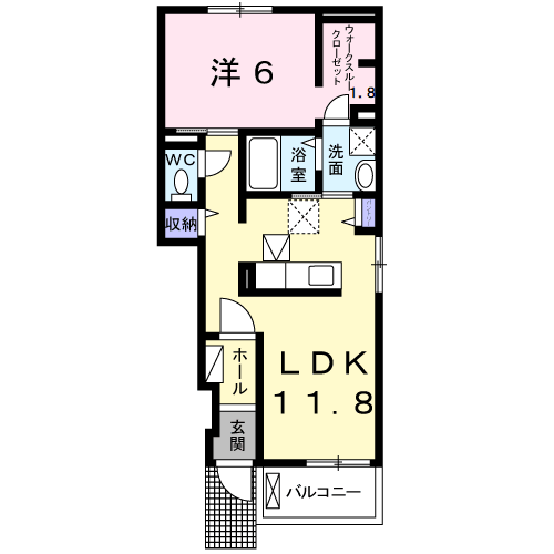 ネバーランド SⅡB棟(1LDK/1階)の間取り写真