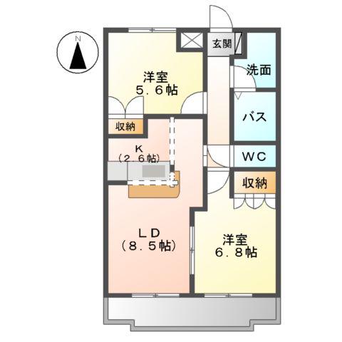 COMFORCE KOBE A棟(2LDK/2階)の間取り写真