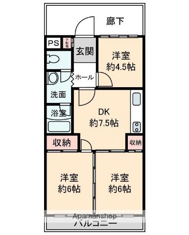 薫荘コーポ(3DK/3階)の間取り写真