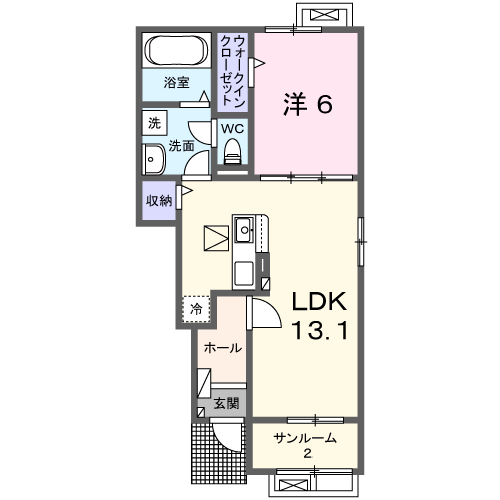 ヒルズ 韮崎 Ⅳ(1LDK/1階)の間取り写真