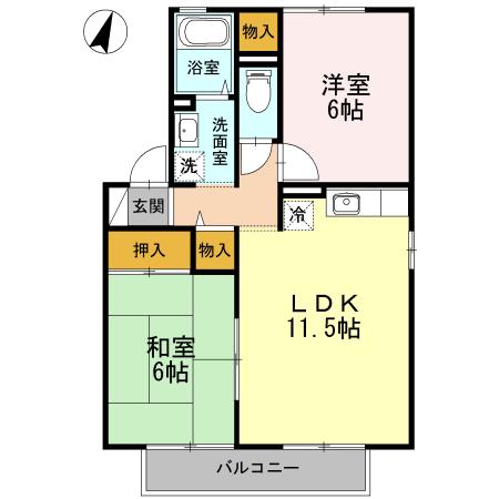 コンフォートA(2LDK/1階)の間取り写真