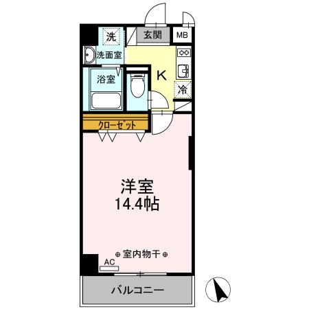 グリーンハイツ 北口(1K/6階)の間取り写真