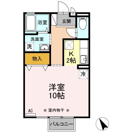 クレセントコート(1K/2階)の間取り写真