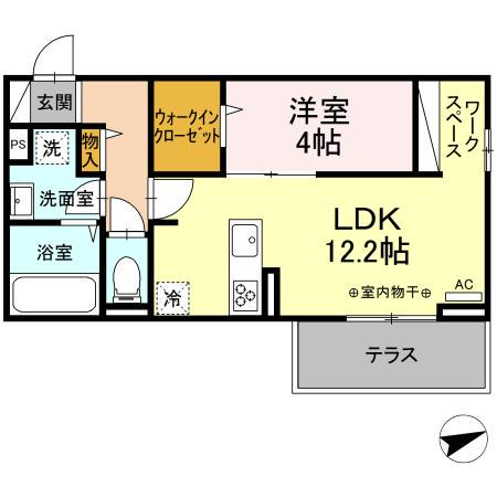 DーROOMやはた(1LDK/1階)の間取り写真